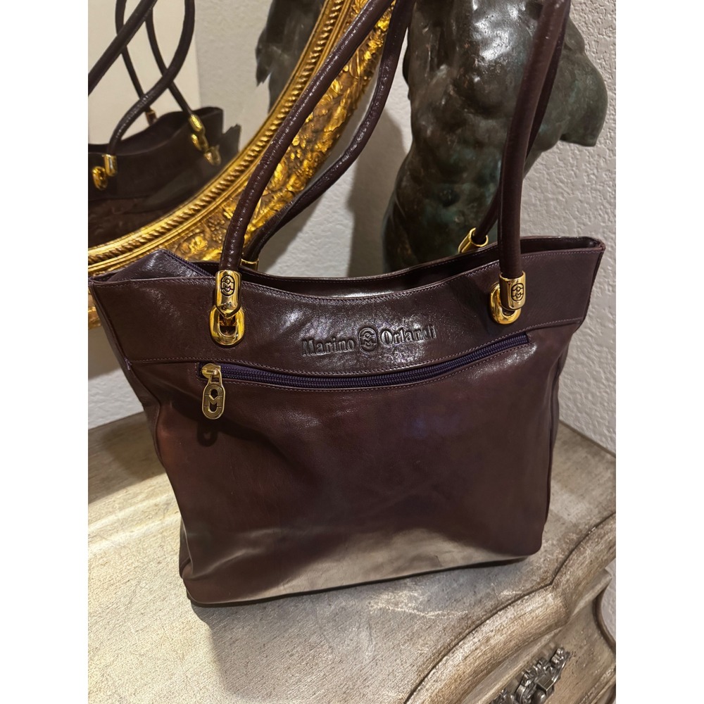 Marino Orlandi Italian Leather Tote Bag Burgundy Rose Embossed Shoulder Bag